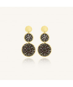 Boucles d'oreilles dorées à l'or fin  agrémentées de perles et cristaux