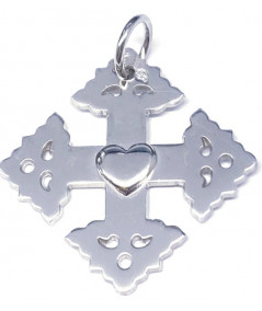 croix 2 cm avec cœur en or blanc