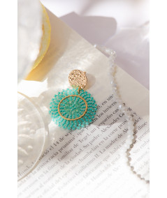 Boucles d'oreilles tissées avec un fil tranparent,perles et cristaux colorés