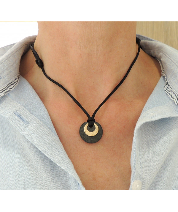 Pendentif  ardoise avec un motif lune en or 750