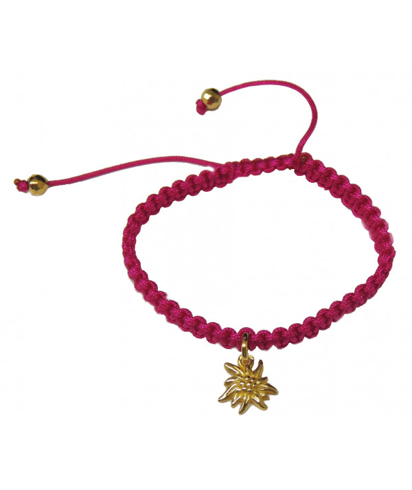 Bracelet avec un mini  Edelweiss en Or sur cordon tressé //Joly-pottuz Megève//