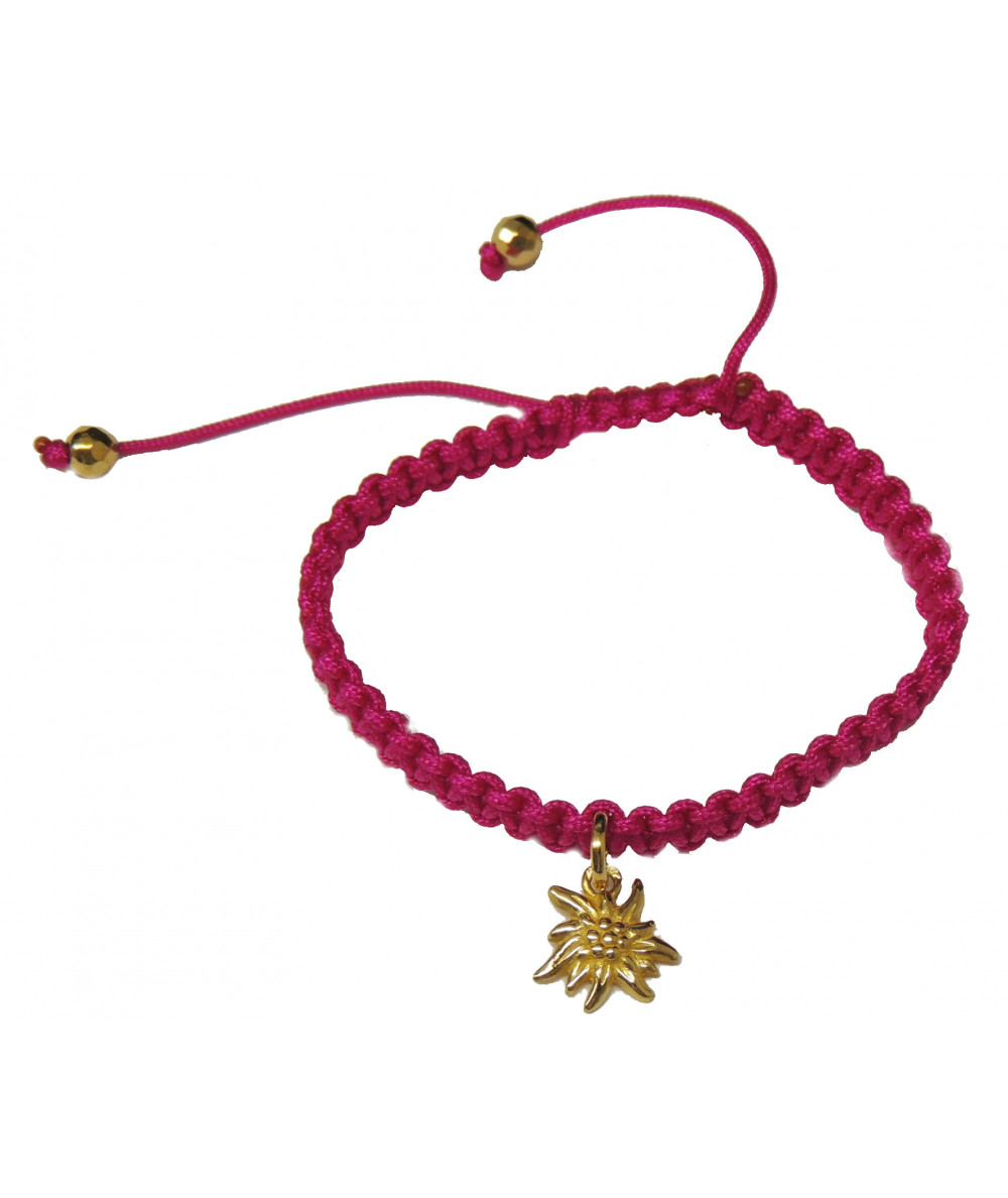 Bracelet avec un mini  Edelweiss en Or sur cordon tressé //Joly-pottuz Megève//