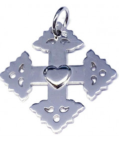 croix 2 cm avec cœur en or blanc