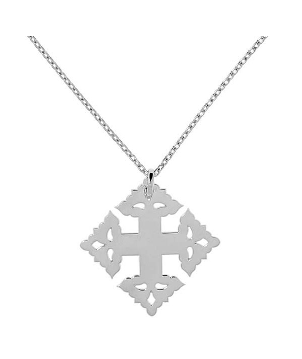 Croix de Megève lisse or blanc 750 sur chaine vendue  en accessoire