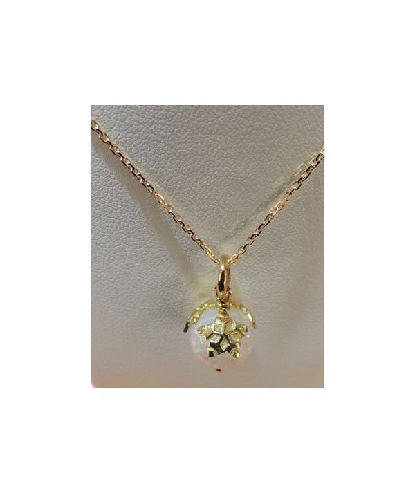 PENDENTIF BOULE DE NEIGE EN CRISTAL  FLOCONS OR BLANC