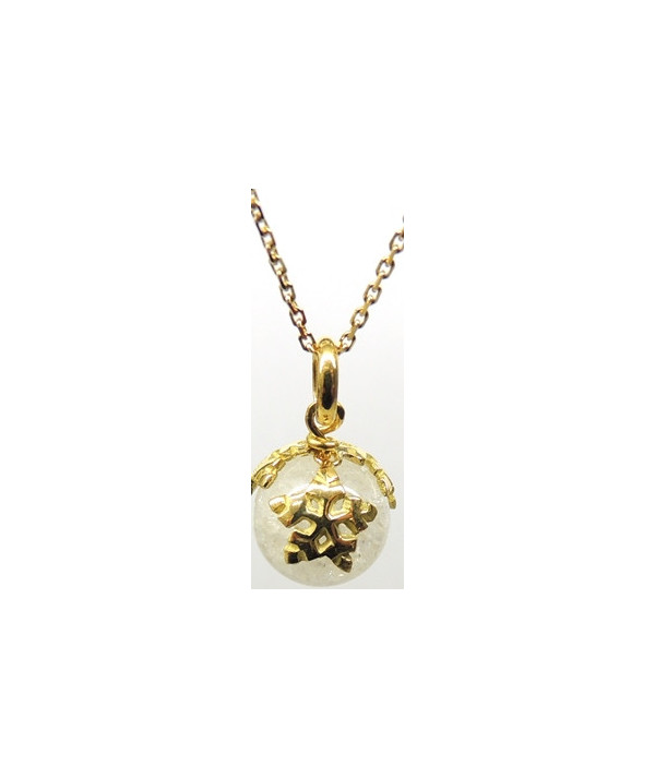 PENDENTIF BOULE DE NEIGE EN CRISTAL  FLOCONS OR BLANC