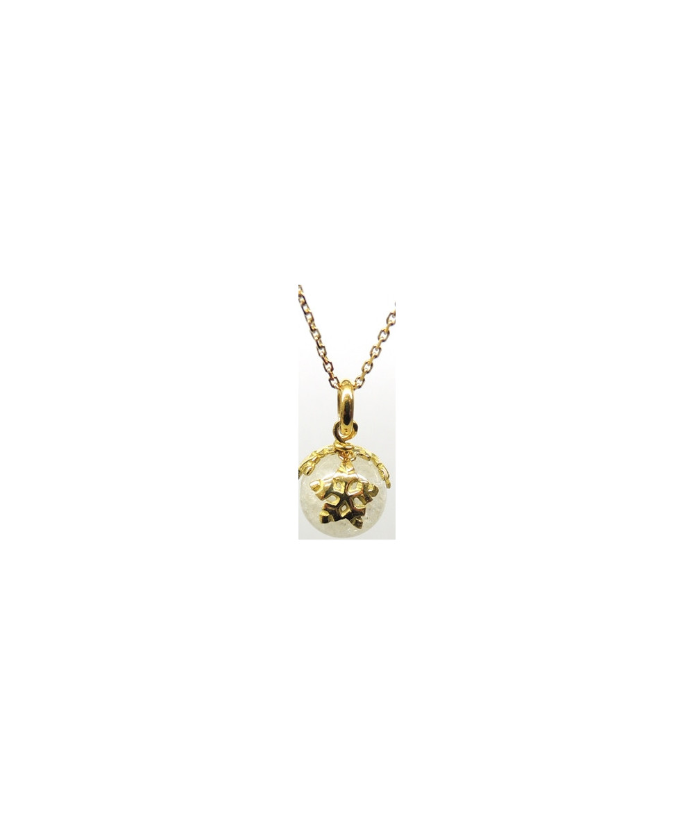 PENDENTIF BOULE DE NEIGE EN CRISTAL  FLOCONS OR BLANC