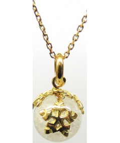 PENDENTIF BOULE DE NEIGE EN CRISTAL  FLOCONS OR BLANC