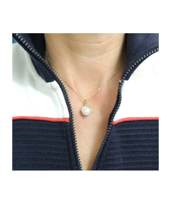 PENDENTIF BOULE DE NEIGE EN CRISTAL  FLOCONS OR BLANC