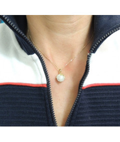PENDENTIF BOULE DE NEIGE EN CRISTAL  FLOCONS OR BLANC