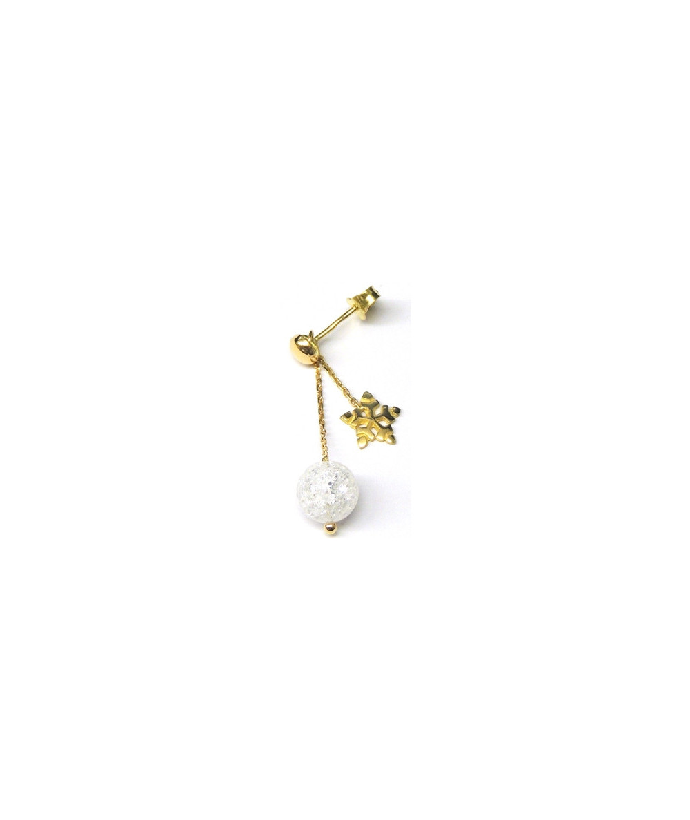Boucles d'oreilles pendantes avec flocons et cristal en or 750
