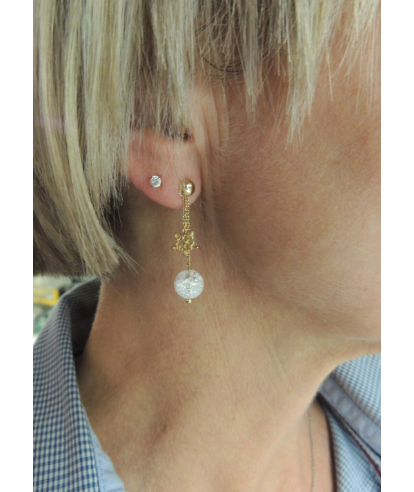 Boucles d'oreilles pendantes avec flocons et cristal en or 750