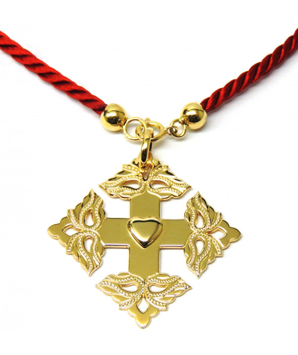 Croix-Megève ciselée -coeur de Savoie -cordon -rouge-joly-Pottuz