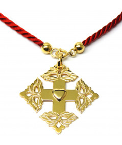 Croix-Megève ciselée -coeur de Savoie -cordon -rouge-joly-Pottuz