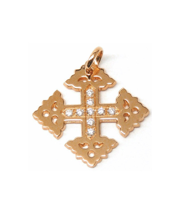 Croix-Megève-2 cm-Diamant-or rose 750-Joly-pottuz