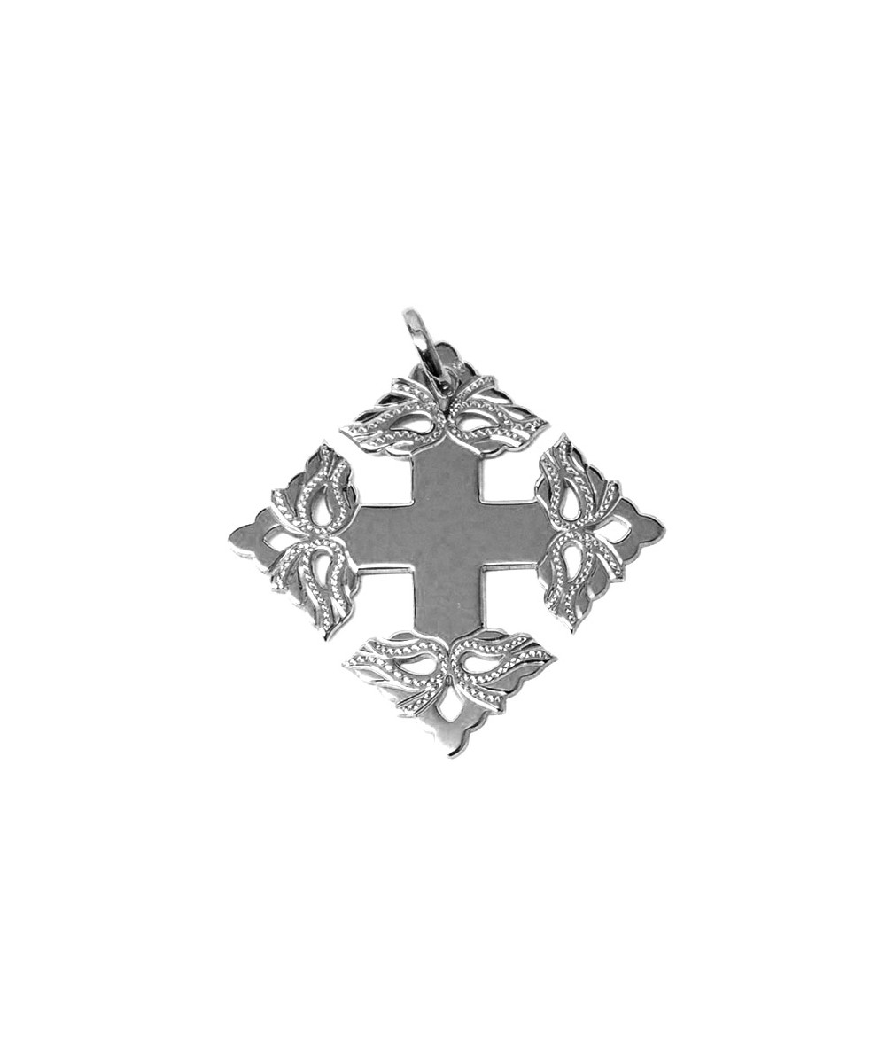 Croix-Megève-ciselée-or blanc-3,5cm- 750-Joly-pottuz