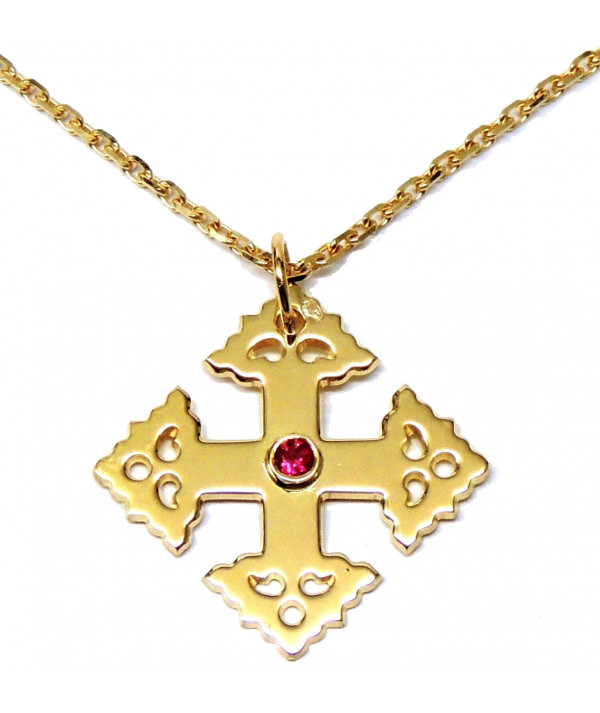 croix de megève 2 cm or jaune et rubis joly-pottuz