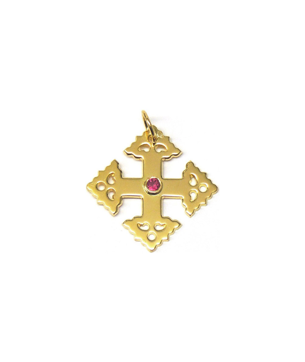 croix de megève or jaune et rubis joly-pottuz