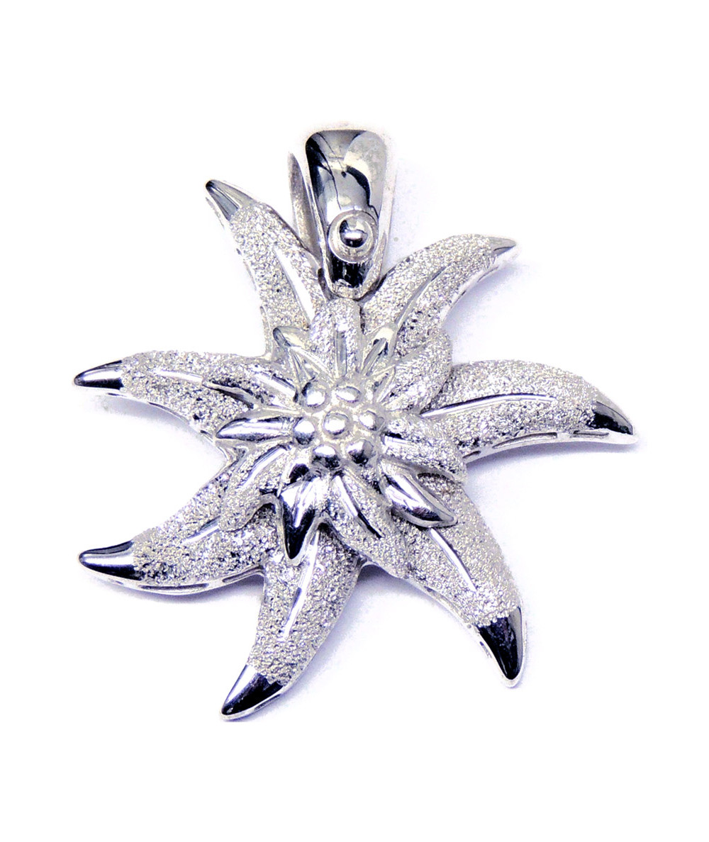 Pendentif Edelweiss en argent 925/000 double fleur ,modèle granité Joly-Pottuz//megève//