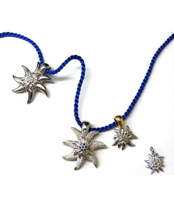 Pendentif Edelweiss en argent 925/000 double fleur modèle granité Joly-Pottuz//megève//
