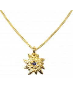 Pendentif Edlweiss 1.5 cm Or et Pierre saphir  chaine joly-pottuz bijoutier Megève