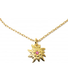 Pendentif Edlweiss 1.5 cm Or et Pierre rubis joly-pottuz bijoutier Megève