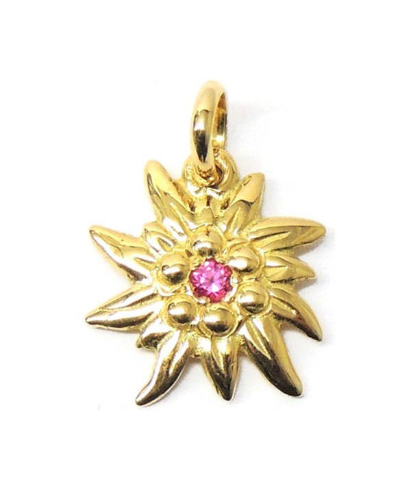 Pendentif Edlweiss 1.5 cm Or et Pierre rubis joly-pottuz bijoutier Megève
