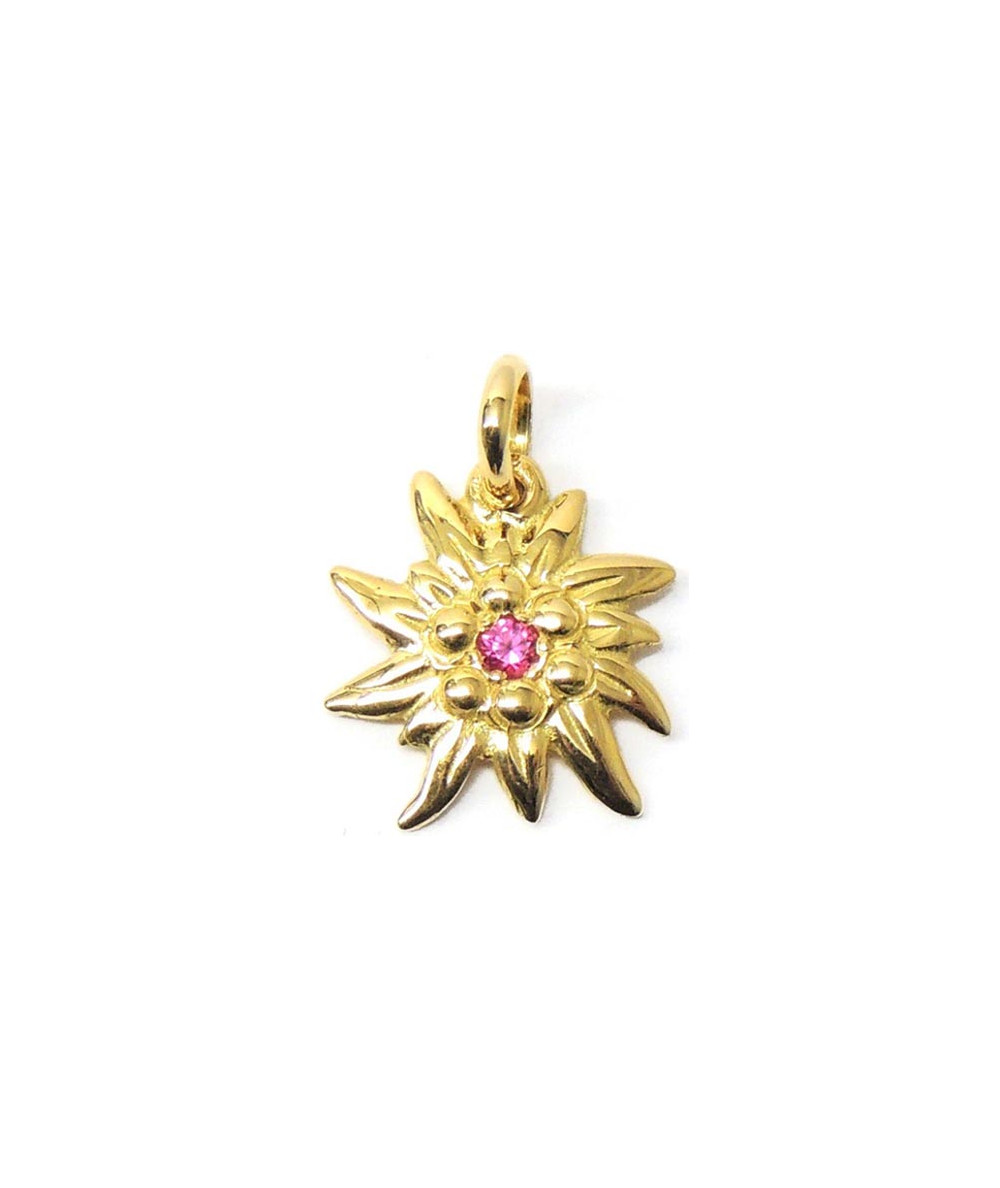 Pendentif Edlweiss 1.5 cm Or et Pierre rubis joly-pottuz bijoutier Megève
