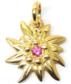 Pendentif Edlweiss 1.5 cm Or et Pierre rubis joly-pottuz bijoutier Megève