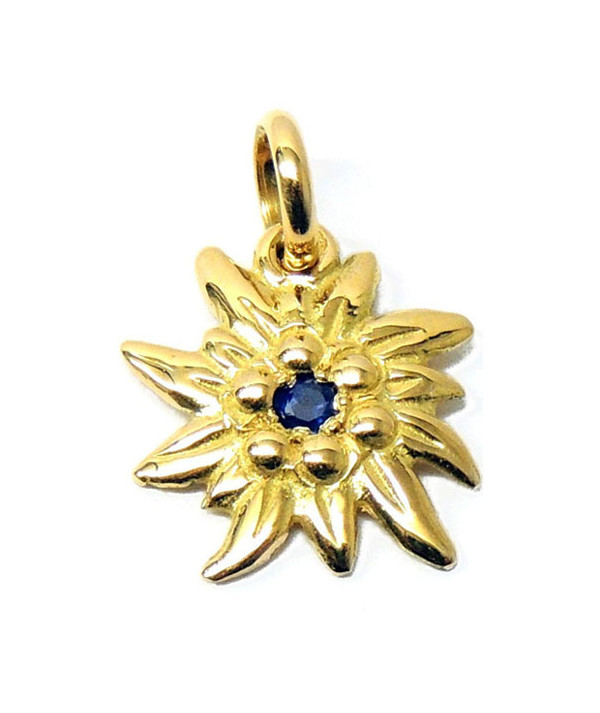 Pendentif Edlweiss 1.5 cm Or et Pierre saphir  chaine joly-pottuz bijoutier Megève