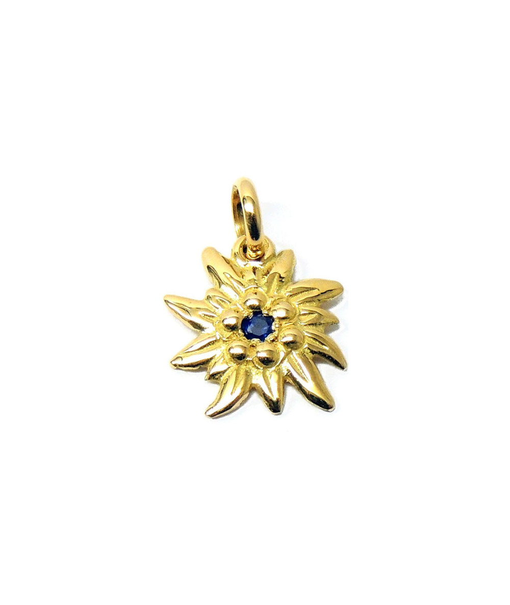 Pendentif Edlweiss 1.5 cm Or et Pierre saphir  chaine joly-pottuz bijoutier Megève