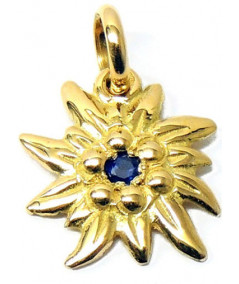 Pendentif Edlweiss 1.5 cm Or et Pierre saphir  chaine joly-pottuz bijoutier Megève