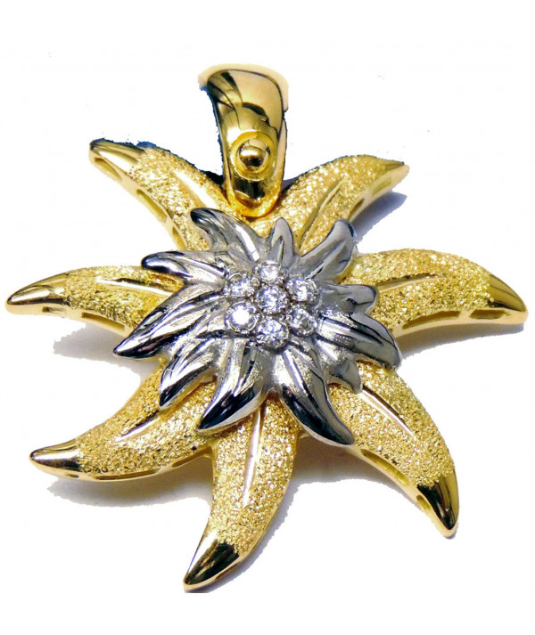 Pendentif avec un edelweiss en or 750/000 bi color coeur serti de diamants Joly-Pottuz//Megève//
