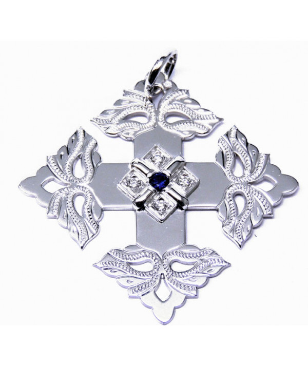 Croix-Megève-Saphir-Diamant-or blanc Joly-pottuz bijoutier
