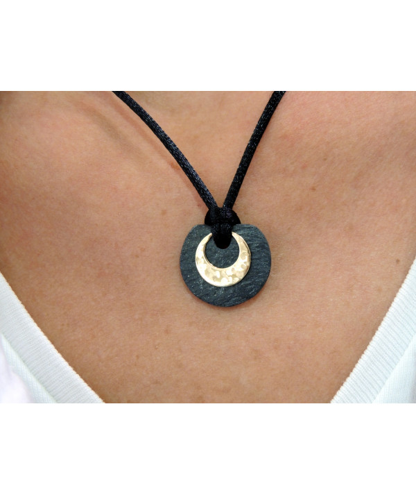 Pendentif  ardoise avec un motif lune en or 750