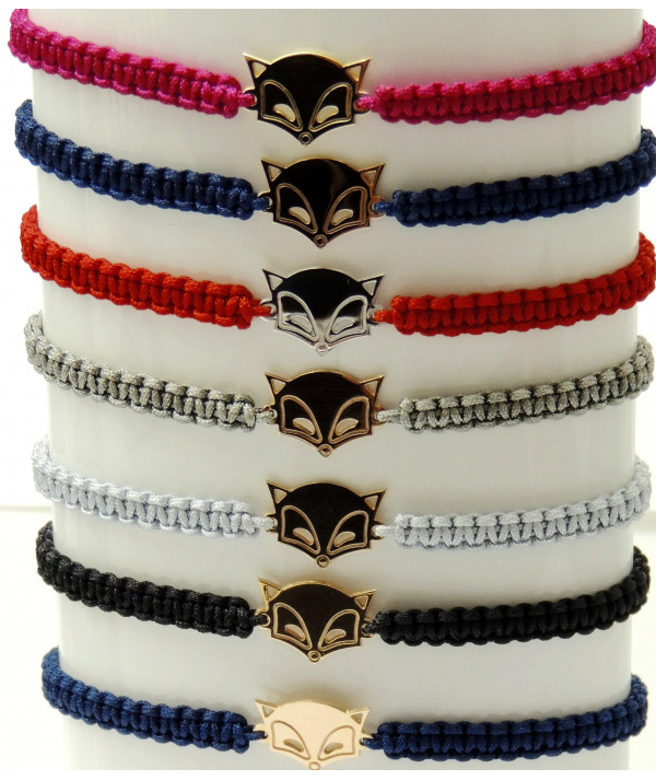 Bracelet avec motif marmotte en or jaune ou blanc avec cordon tressé differentes couleurs