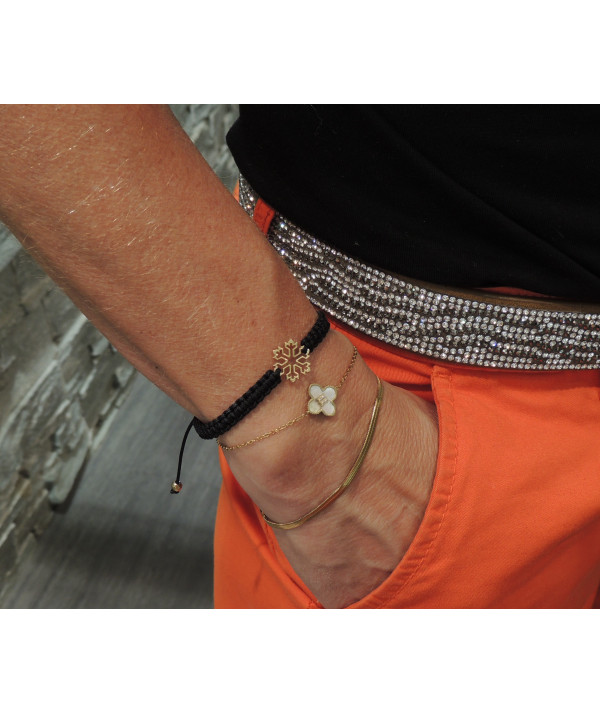 bracelet cristal or jaune ou or blanc cordon marron