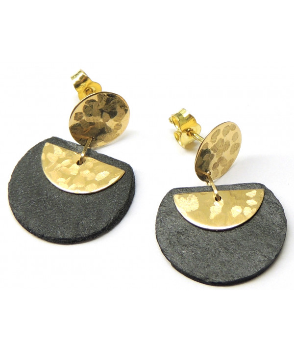 Boucles d'oreilles ardoise motif lune en Or 750