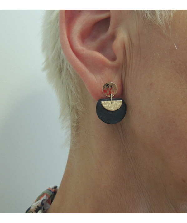 Boucles d'oreilles mini Ardoise et lune en Or 750