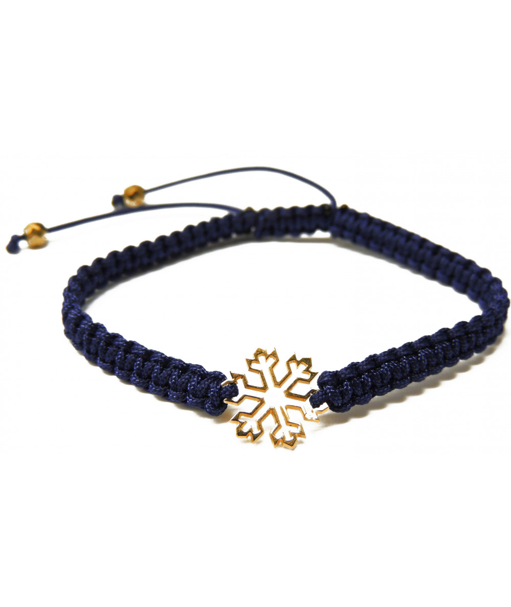Bracelet motif flocon en or jaune ou blanc avec cordon tressé différentes couleurs