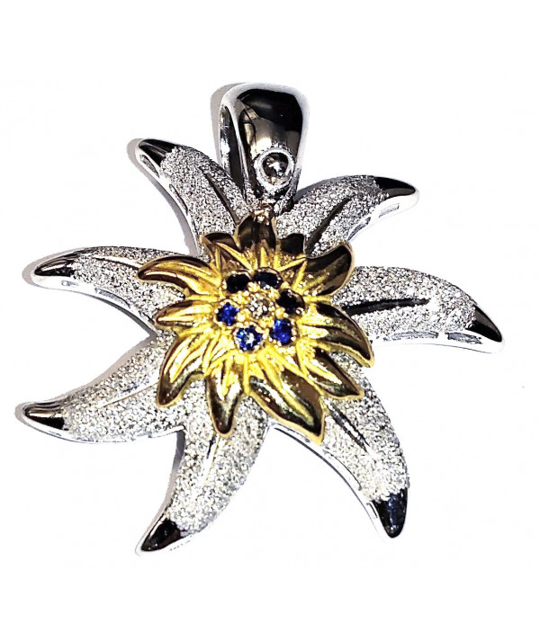 Pendentif edelweiss en or blanc et jaune 750/000 création Joly-Pottuz //Megève//