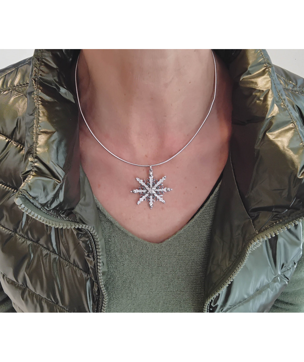 Pendentif Flocon De Neige Argent 925 - Zirconium Cristal - Charm Pour Bracelet Ou Collier - Cadeau Hiver Noël - 4