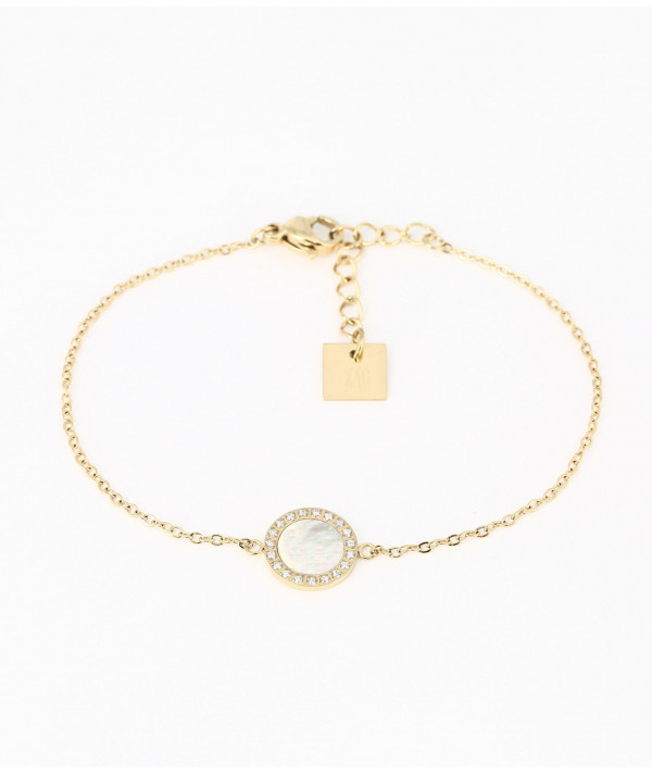 bracelet ZAG nacre et zirconium acier doré
