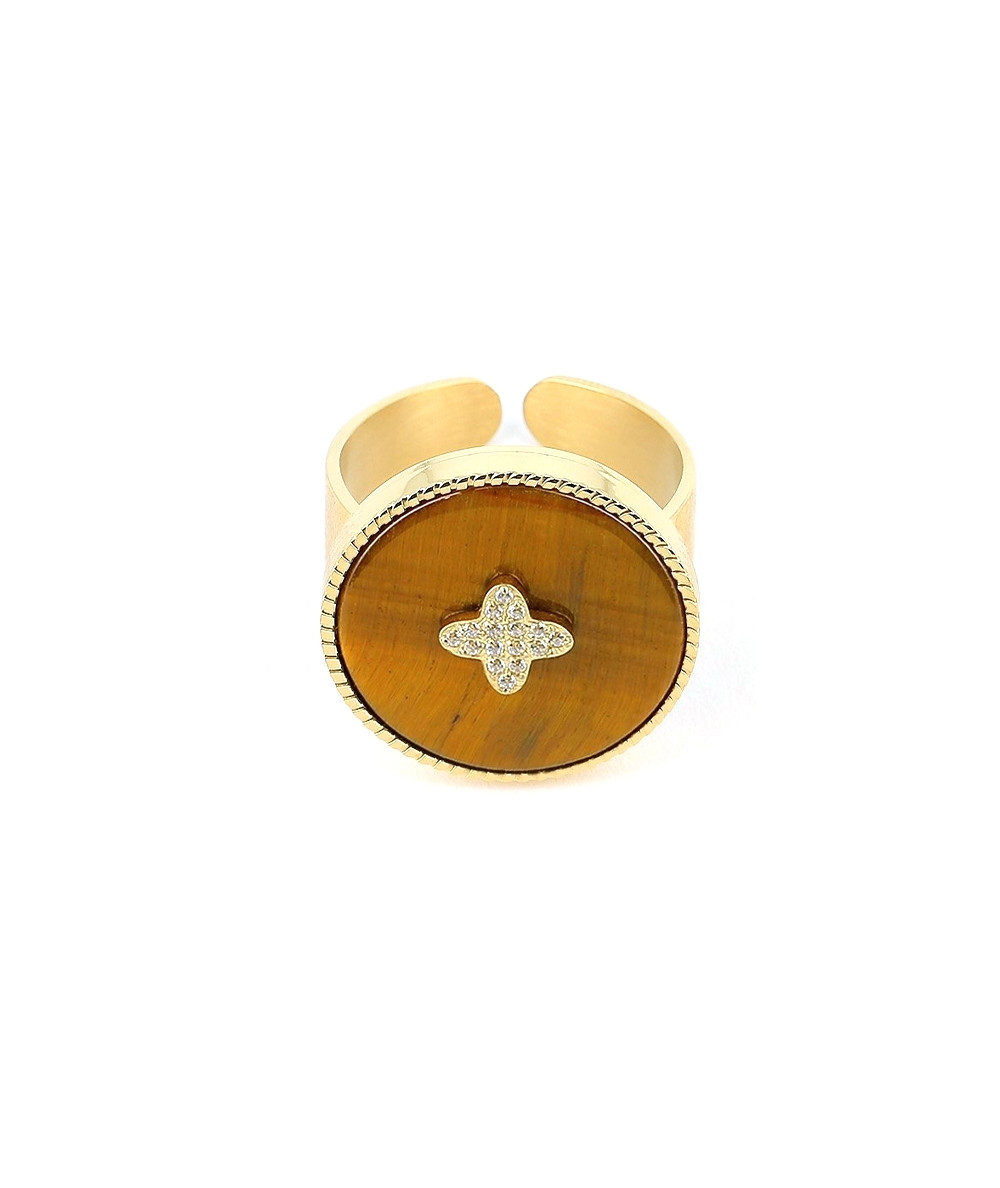 bague Zag modèle Héra en acier-doré ajustable pierres différantes couleurs