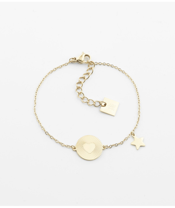 bracelet ZAG  coeur dans 1 cercle et étoile pendante