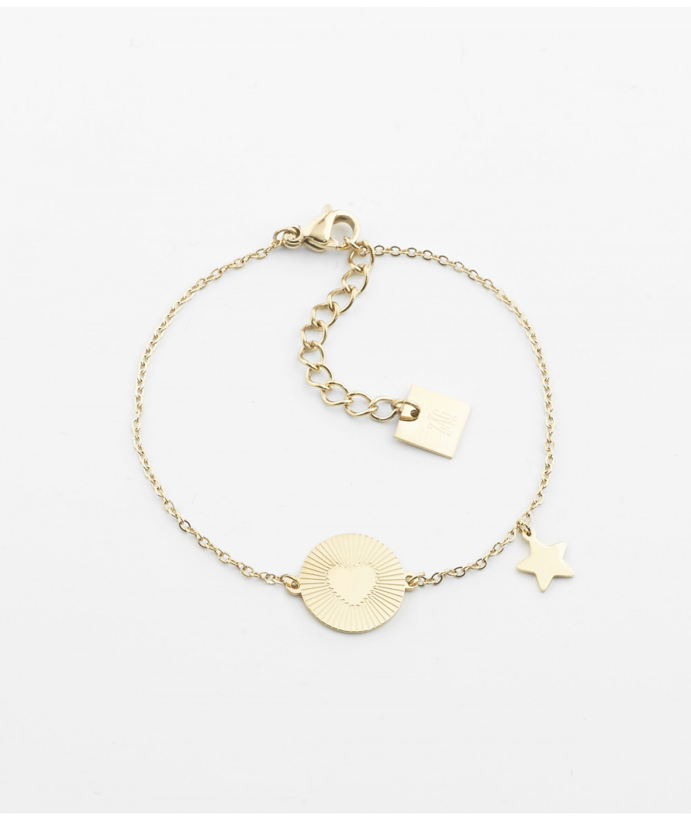 bracelet ZAG  coeur dans 1 cercle et étoile pendante