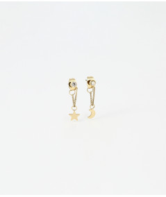 boucls d'oreilles Zag  pendentes avec chainette et étoile et une lune