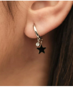 Boucles d'oreilles créoles  avec une étoile et un zirconium en acier doré Zag//Joly-PottuzMegève//