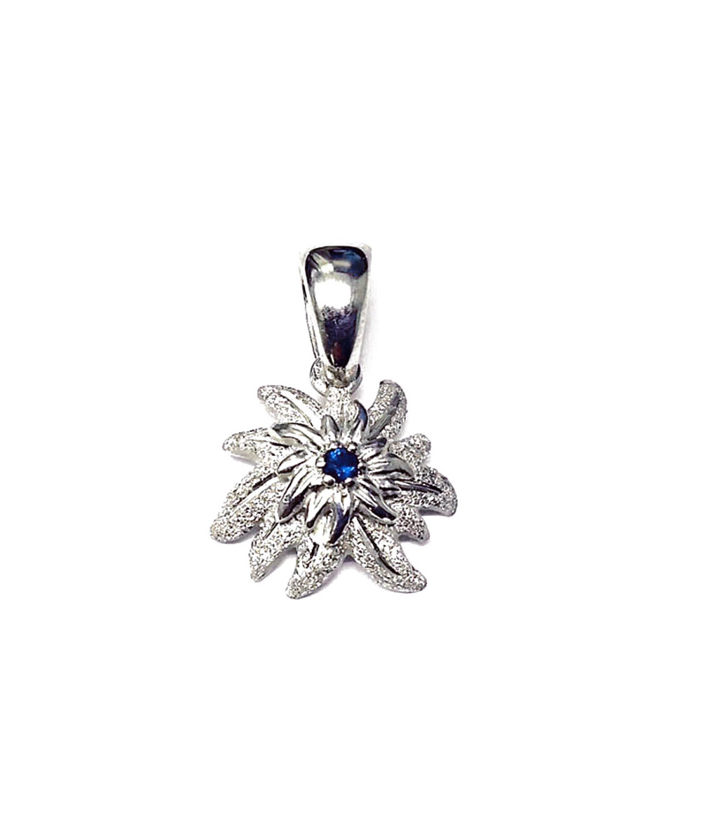 Pendentif edelweiss avec pierre saphir bijouterie joly-pottuz Megève