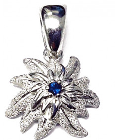 Pendentif edelweiss avec pierre saphir bijouterie joly-pottuz Megève